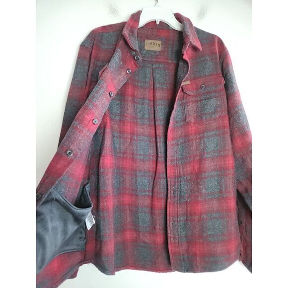 Orvis Red & Grey Plaid Flannel Cotton Blend Shacket(Jacket/Shirt) size Large - Picture 8 of 11